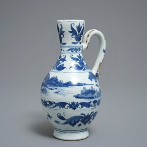 Een Chinese blauwwitte kan met landschapsdecor, Transitie periode — foto 7