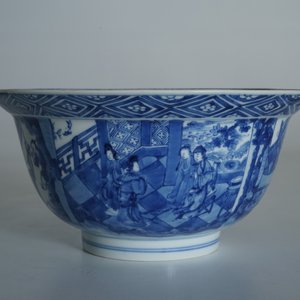 Een Chinese blauwwitte klapmutskom, Kangxi merk en periode — foto 8