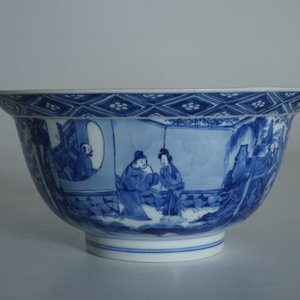 Een Chinese blauwwitte klapmutskom, Kangxi merk en periode — foto 9