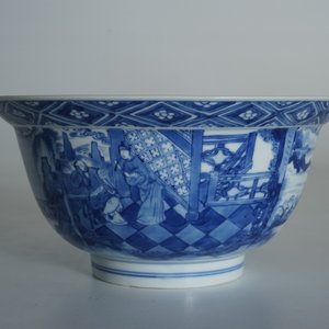 Een Chinese blauwwitte klapmutskom, Kangxi merk en periode — foto 10