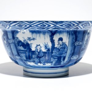Een Chinese blauwwitte klapmutskom, Kangxi merk en periode — foto 2