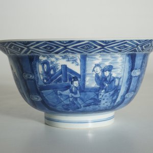 Een Chinese blauwwitte klapmutskom, Kangxi merk en periode — foto 9