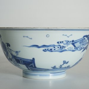 Een Chinese blauwwitte kom met een konijn, Chenghua merk, Kangxi/Yongzheng — foto 8