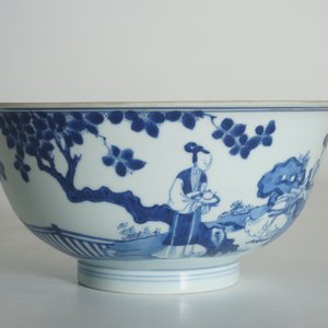 Een Chinese blauwwitte kom met een konijn, Chenghua merk, Kangxi/Yongzheng — foto 10