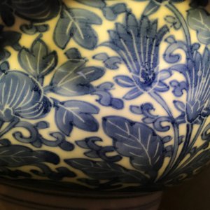 Een Chinese blauwwitte kom met floraal decor, Kangxi merk en periode — foto 17