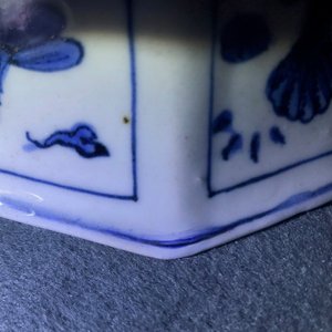 Een Chinese blauwwitte octagonale kom met diverse vissen, Wanli — foto 12