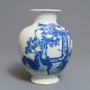 Een Chinese blauwwitte 'Romance of the Western chamber' vaas, 19e eeuw — foto 2
