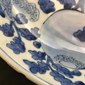 Een Chinese blauwwitte schotel met vruchten in gebladerte, Kangxi — foto 4