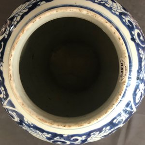 Een Chinese blauwwitte vaas met pioenslingers, Kangxi — foto 14