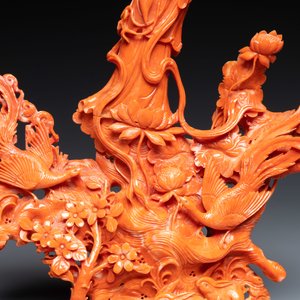 Een Chinese bloedkoralen groep met Guanyin, 19/20e eeuw — foto 8