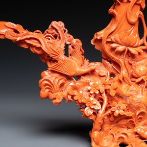Een Chinese bloedkoralen groep met Guanyin, 19/20e eeuw — foto 9