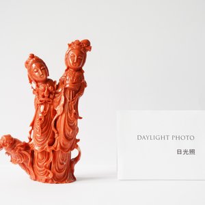 Een Chinese bloedkoralen groep met twee dames en een kind, 19/20e eeuw — foto 9