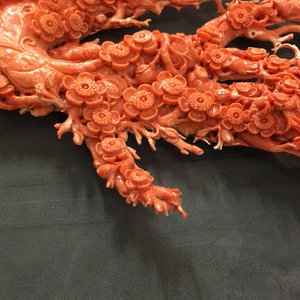 Een Chinese bloedkoralen groep met vogels in een bloesemboom, 19/20e eeuw — foto 12