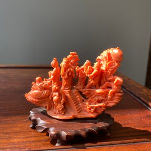 Een Chinese bloedkoralen groep van Acht Onsterfelijken op houten sokkel, 19/20e eeuw — foto 6