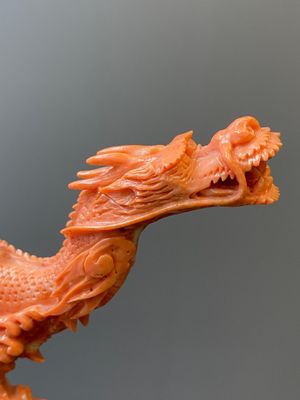 Een Chinese bloedkoralen sculptuur van een staande Bodhisattva met twee draken, 19/20e eeuw — foto 11