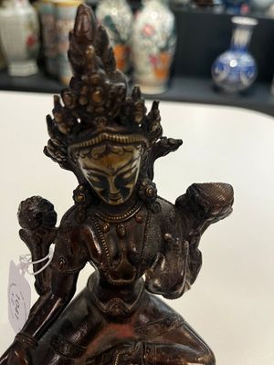 Een Chinese bronzen figuur van Wenchang Wang en een Tara in koperlegering, Ming en 19/20e eeuw — foto 3