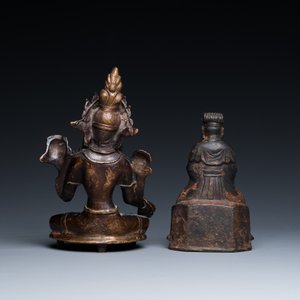 Een Chinese bronzen figuur van Wenchang Wang en een Tara in koperlegering, Ming en 19/20e eeuw — foto 3