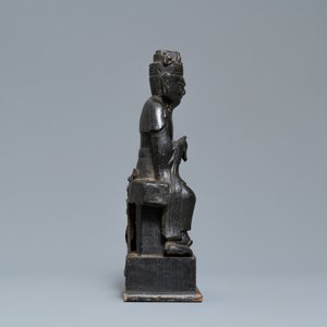 Een Chinese bronzen figuur van Wenchang Wang met inscriptie, Ming — foto 3