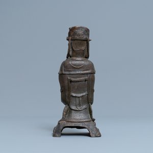 Een Chinese bronzen figuur van Wenchang Wang met inscriptie, Qing — foto 4