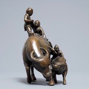 Een Chinese bronzen groep met jongens en buffels, 19e eeuw — foto 2