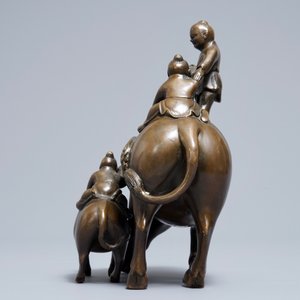 Een Chinese bronzen groep met jongens en buffels, 19e eeuw — foto 4