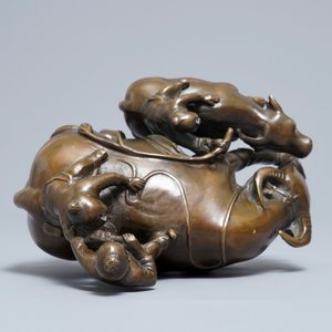 Een Chinese bronzen groep met jongens en buffels, 19e eeuw — foto 6