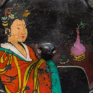 Een Chinese bronzen spiegel beschilderd met het portret van een dame, Tang — foto 3