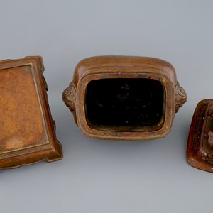 Een Chinese bronzen wierookbrander met geëtst decor, 18/19e eeuw — foto 6