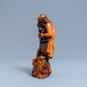 Een Chinese buxushouten figuur van Liu Hai, Qing — foto 5