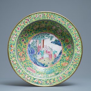 Een Chinese Canton email kan met bassin, vier-karaktermerk, Qianlong/Jiaqing — foto 12