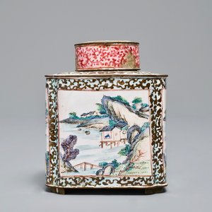 Een Chinese Canton email theebus met deksel, Qianlong — foto 2