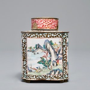 Een Chinese Canton email theebus met deksel, Qianlong — foto 3