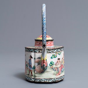Een Chinese Canton email theepot met Europees decor, Qianlong — foto 3