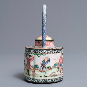 Een Chinese Canton email theepot met Europees decor, Qianlong — foto 5
