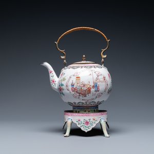 Een Chinese Canton email theepot op komfoor, Qianlong — foto 2