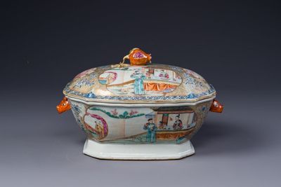 Een Chinese Canton famille rose terrine, deksel en onderschotel met mandarijns decor, Qianlong — foto 2