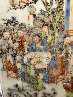 Een Chinese Canton famille verte tuinzit met figuratief decor, 19e eeuw — foto 14