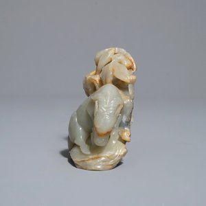 Een Chinese celadon en roest jade groep met rammen, 18/19e eeuw — foto 4