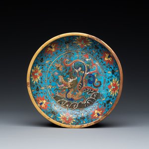 Een Chinese cloisonné penselenwasser met een draak, Qianlong merk maar wellicht later — foto 1