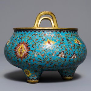 Een Chinese cloisonné wierookbrander, Qianlong merk, 18/19e eeuw — foto 4