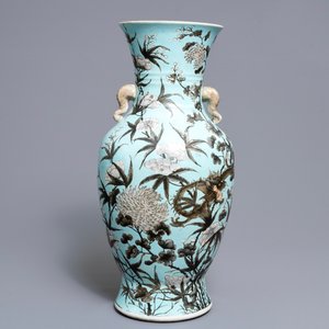 Een Chinese Dayazhai-stijl vaas met turquoise fondkleur, 19e eeuw — foto 3