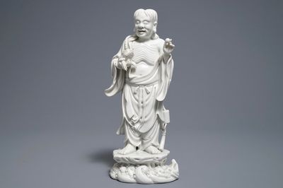 Een Chinese Dehua blanc de Chine figuur van Liu Hai met de pad, gemerkt voor Xie Bamboo, begin 19e eeuw
