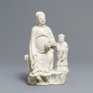 Een Chinese Dehua blanc de Chine groep met Wenchang Wang en Guixing, Kangxi — foto 2
