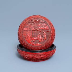 Een Chinese dekseldoos in rood lakwerk, 19e eeuw — foto 2