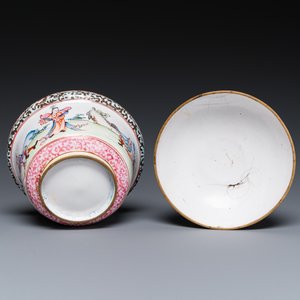 Een Chinese dekselkom in Canton email met decor van Europeanen, Yongzheng — foto 8