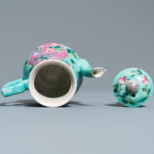 Een Chinese famille rose dekselkan met turquoise fondkleur voor de Straits of Peranakan markt, 19e eeuw — foto 6