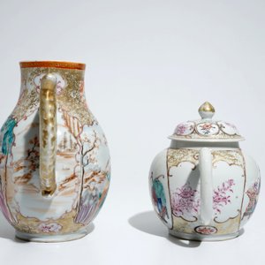 Een Chinese famille rose kan en een theepot met decor van mandarijnen, Qianlong — foto 3