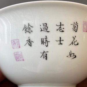 Een Chinese famille rose kom met eksters bij pioenen, Yongzheng merk, Republiek — foto 17