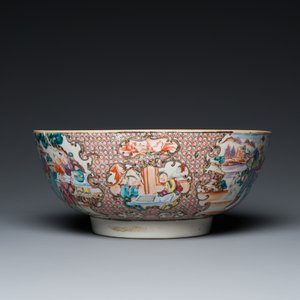 Een Chinese famille rose kom met mandarijns decor en een famille rose schotel, Qianlong — foto 5