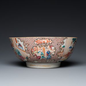 Een Chinese famille rose kom met mandarijns decor en een famille rose schotel, Qianlong — foto 7